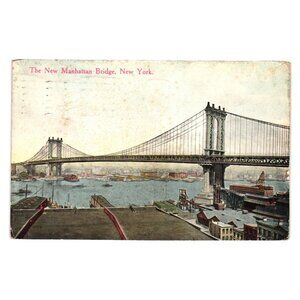 Vintage 1914 Manhattan Bridge Postcard New York Architecture Historical Water